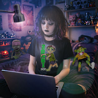 Emo Girl with Zombi mascot t-shirt
